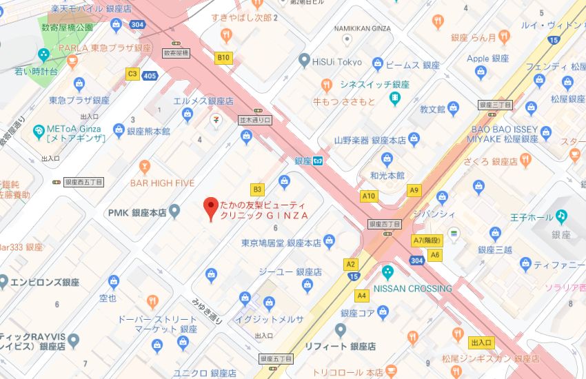 たかの友梨GINZAたかの友梨店地図