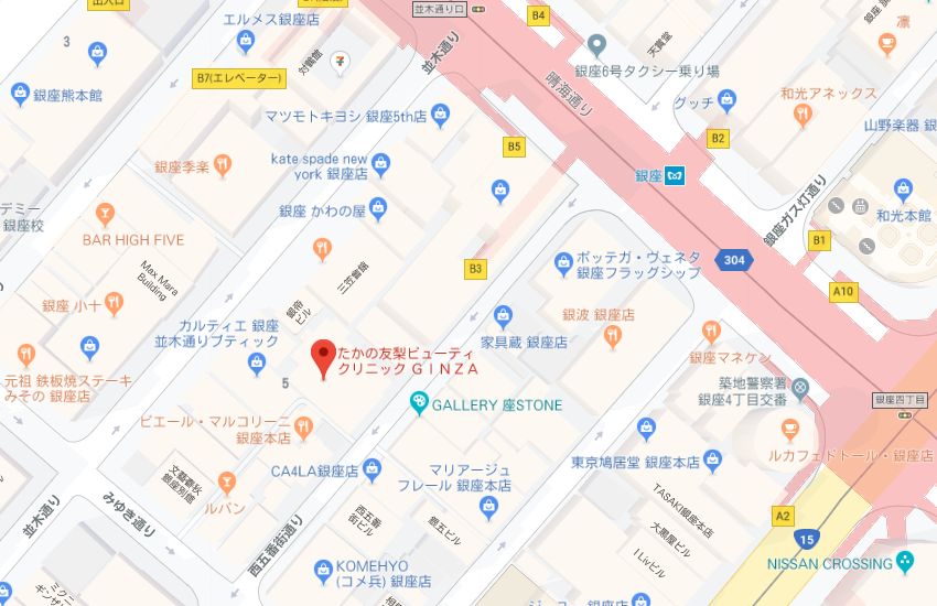 たかの友梨GINZAたかの友梨店地図