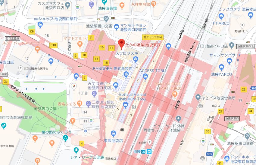 たかの友梨池袋東武店地図