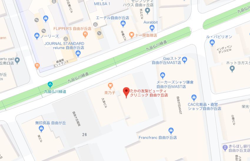 たかの友梨自由ケ丘店地図