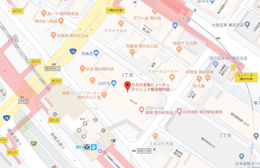 たかの友梨横浜関内店地図