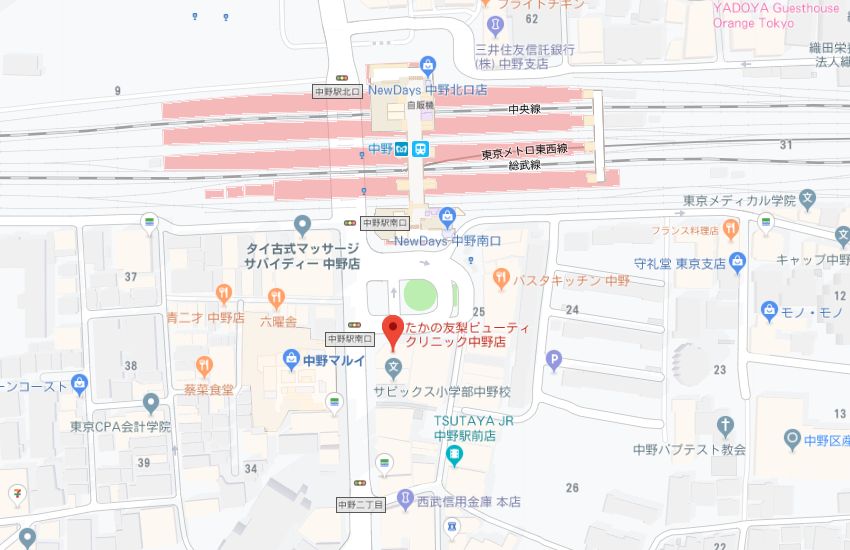 たかの友梨中野店地図