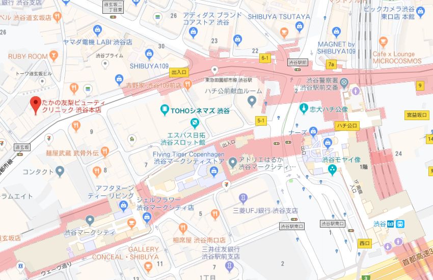 たかの友梨渋谷本店地図