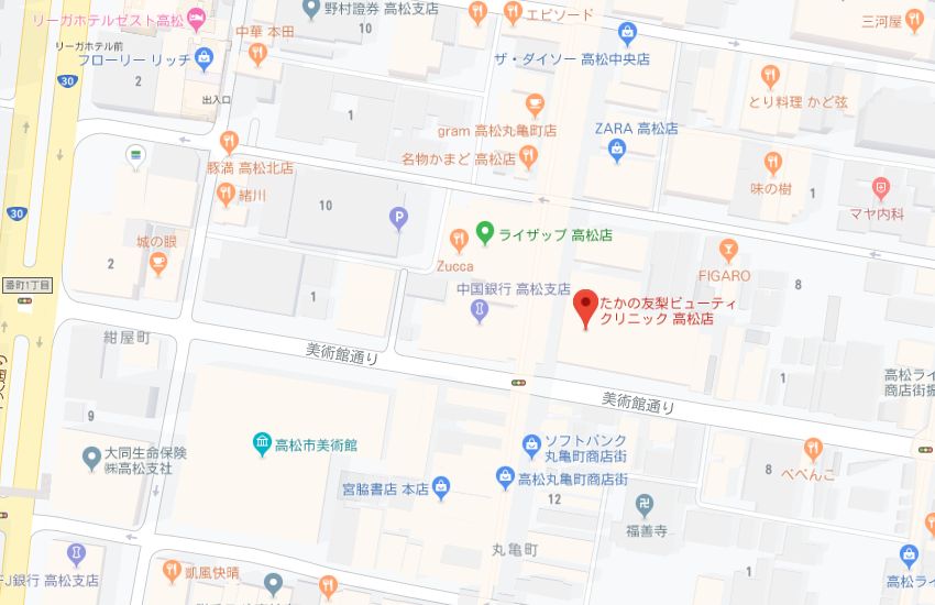 たかの友梨高松店地図