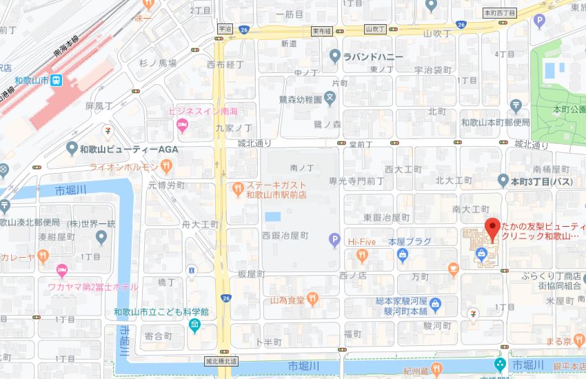 たかの友梨和歌山ふくろうの湯店地図