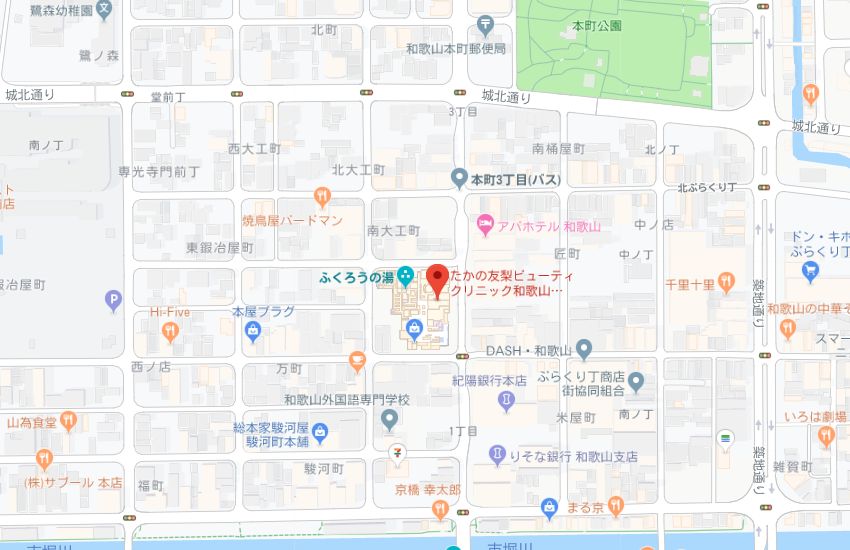 たかの友梨和歌山ふくろうの湯店地図