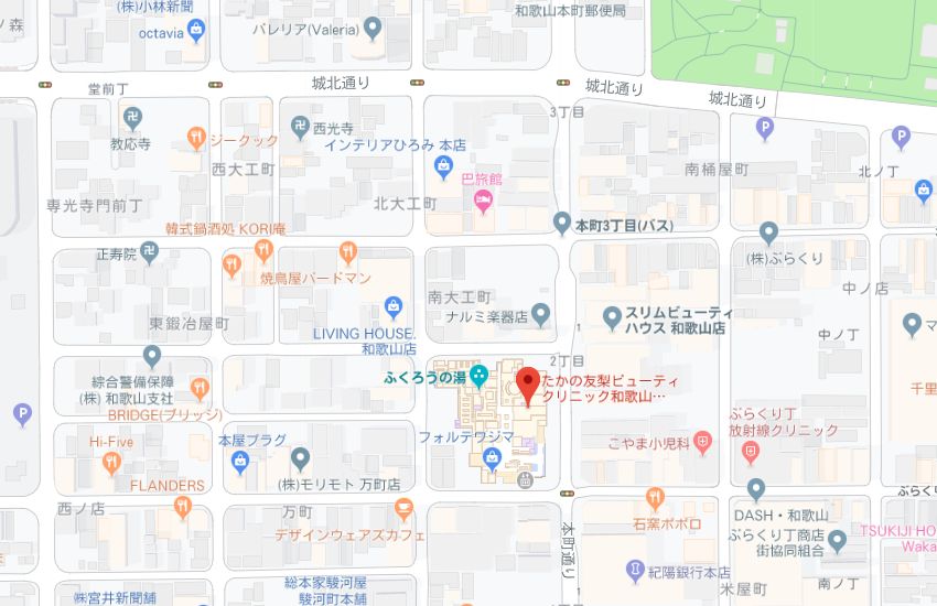 たかの友梨和歌山ふくろうの湯店地図